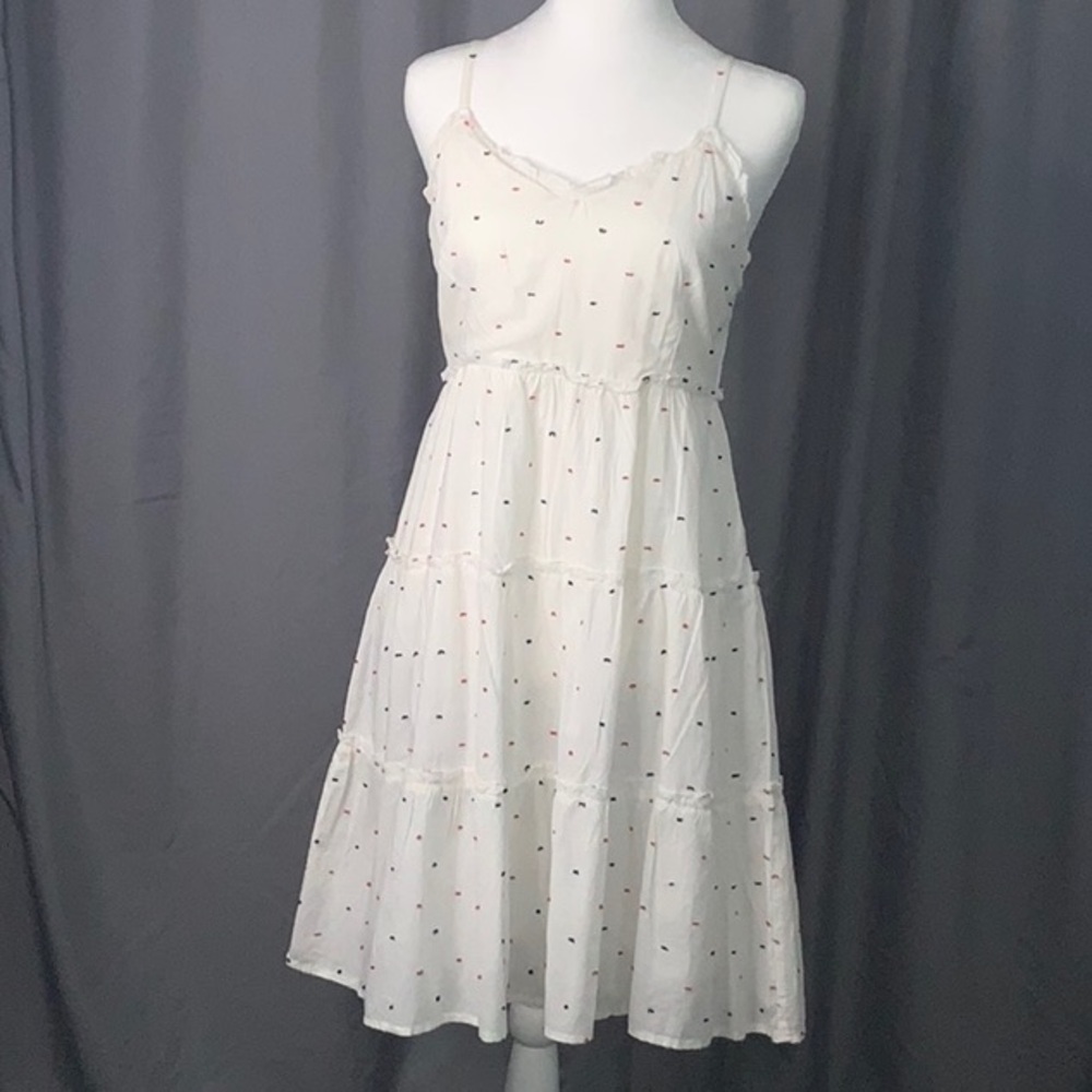 Sim & Sam Red, White and Blue polka dot sun dress.